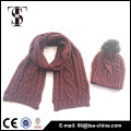 wholesale women's knit hat and scarf sets with pom pom